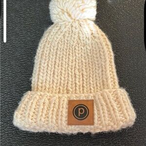 Pure Barre Cream Knit Beanie with Pom-Pom
